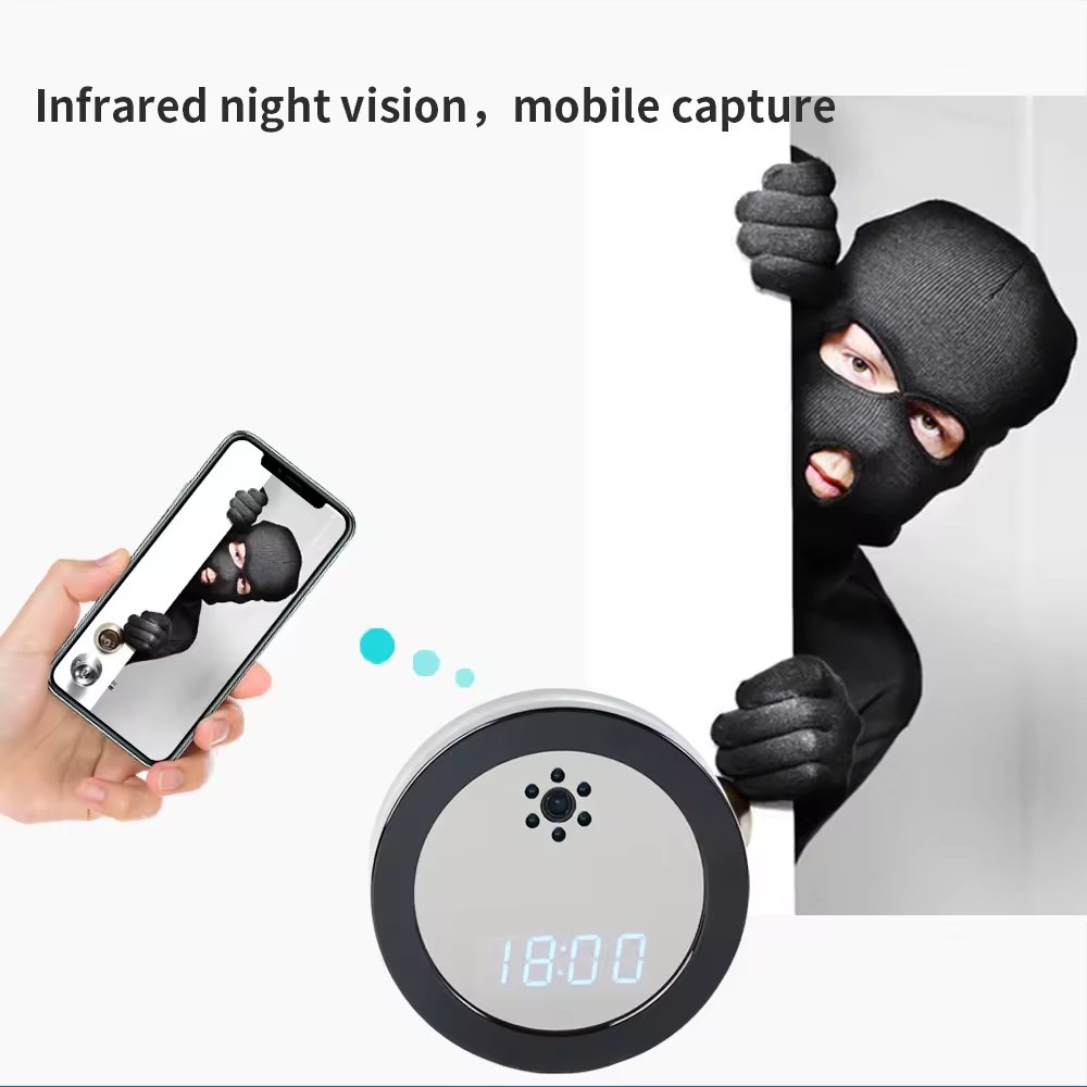 Most Fashion Desk Wall Mini Camera Wifi CCTV Alarm Table Clock Camera with Night Vision