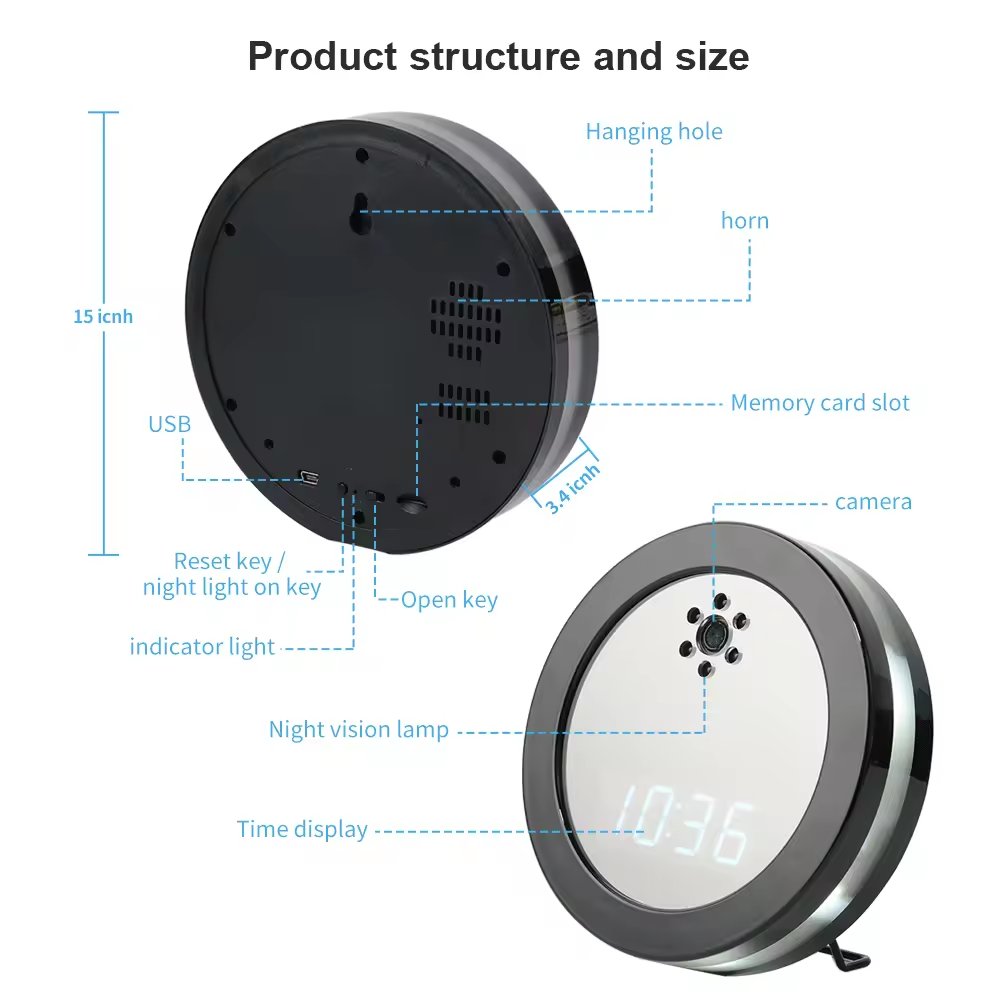 Most Fashion Desk Wall Mini Camera Wifi CCTV Alarm Table Clock Camera with Night Vision