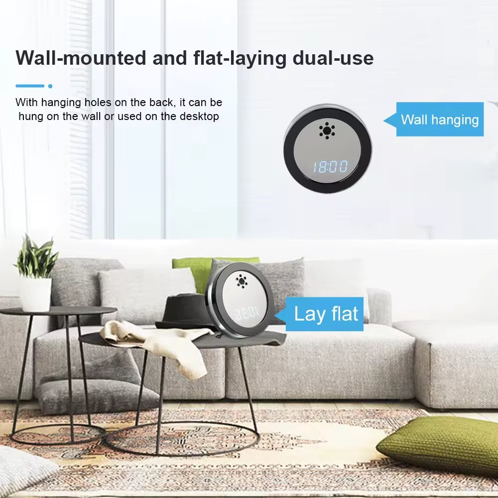 Most Fashion Desk Wall Mini Camera Wifi CCTV Alarm Table Clock Camera with Night Vision