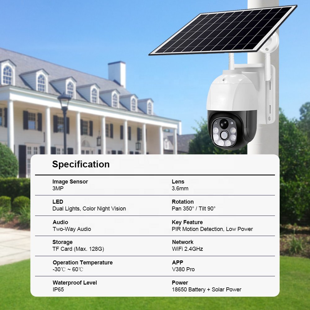 Outdoor Security CCTV WiFi Safety Camera Two-way Audio 3MP PTZ WiFi Solar Network Camera
