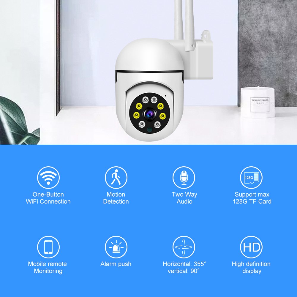 360 PTZ Camera Panoramic Network Wifi Night Vision Outdoor Indoor Home Security Cctv Camera System Wireless Memory TF Card