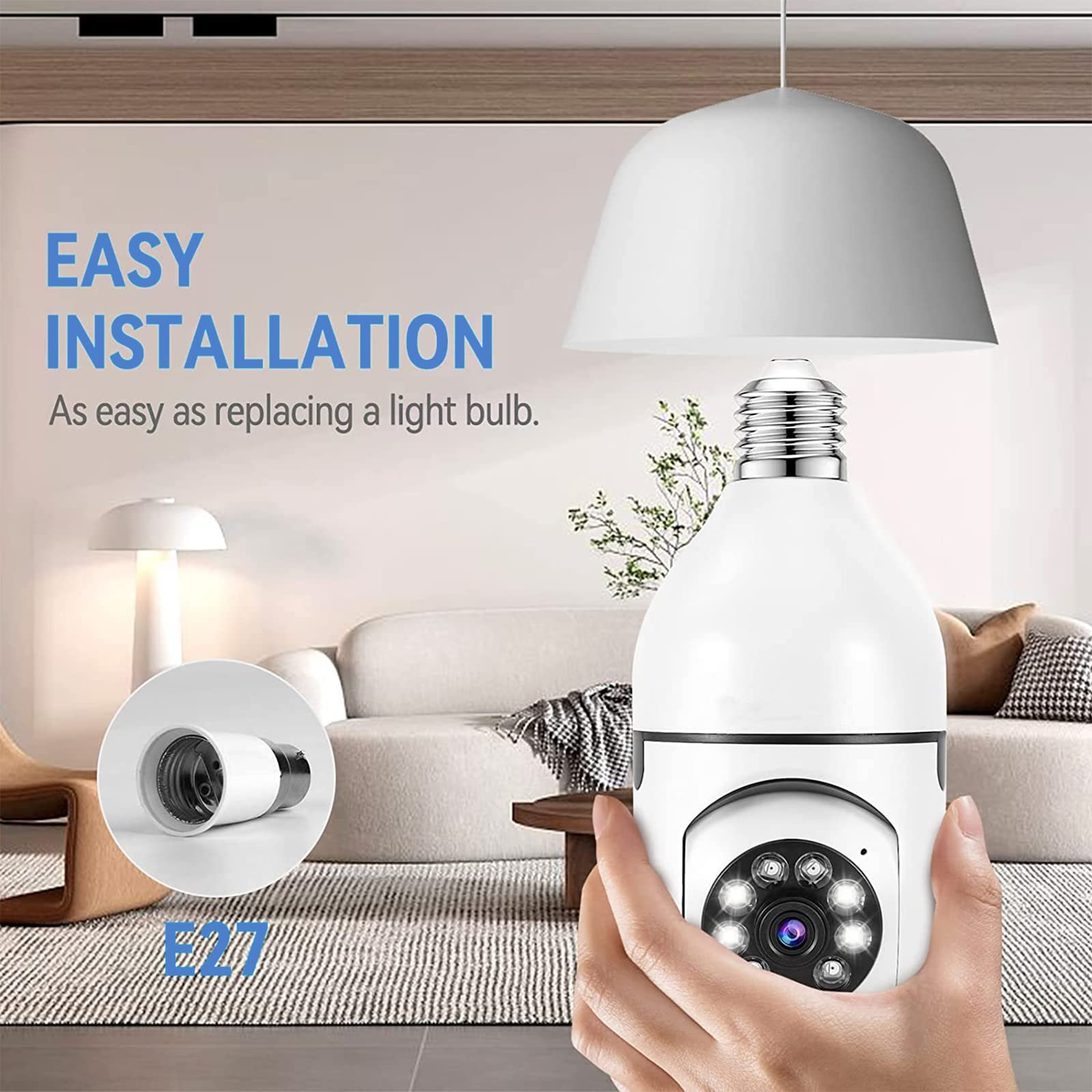 Mini icsee Cam Bulb Wifi Camera Motion Voice Alarm Security Monitor Network Camera Two Way Audio App Remote Control Nany Home