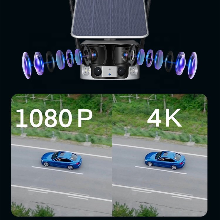 4K Outdoor Wide-angle Solar Network CCTV Camera 4G Sim Card Dual Lens 8MP 180 Degree Wireless Wifi Indoor H.265 Solar Camera 4G