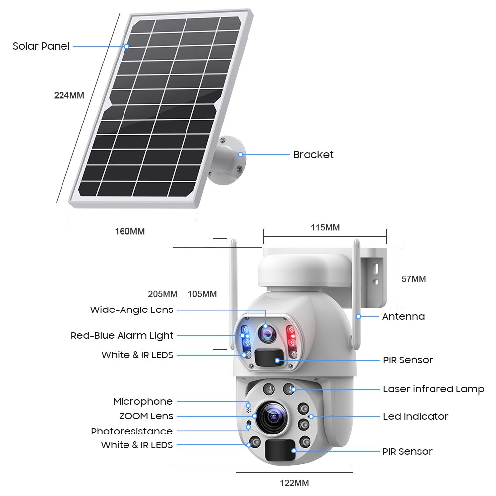 Custom logo New Laser Infrared Lamp 4G 6MP Dual Lens With 20X Zoom Security CCTV Camera Dual Lens Linkage Camera 4G Solar Camera