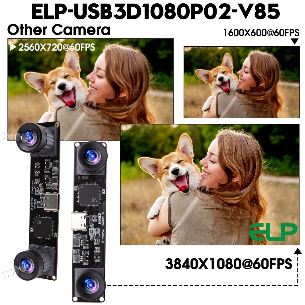ELP 1080P Synchronous Camera USB2.0 Dual Lens 4MP 3840X1080P 60fps 3D Stereo Camera USB For Deep Inspection,Face Recognition