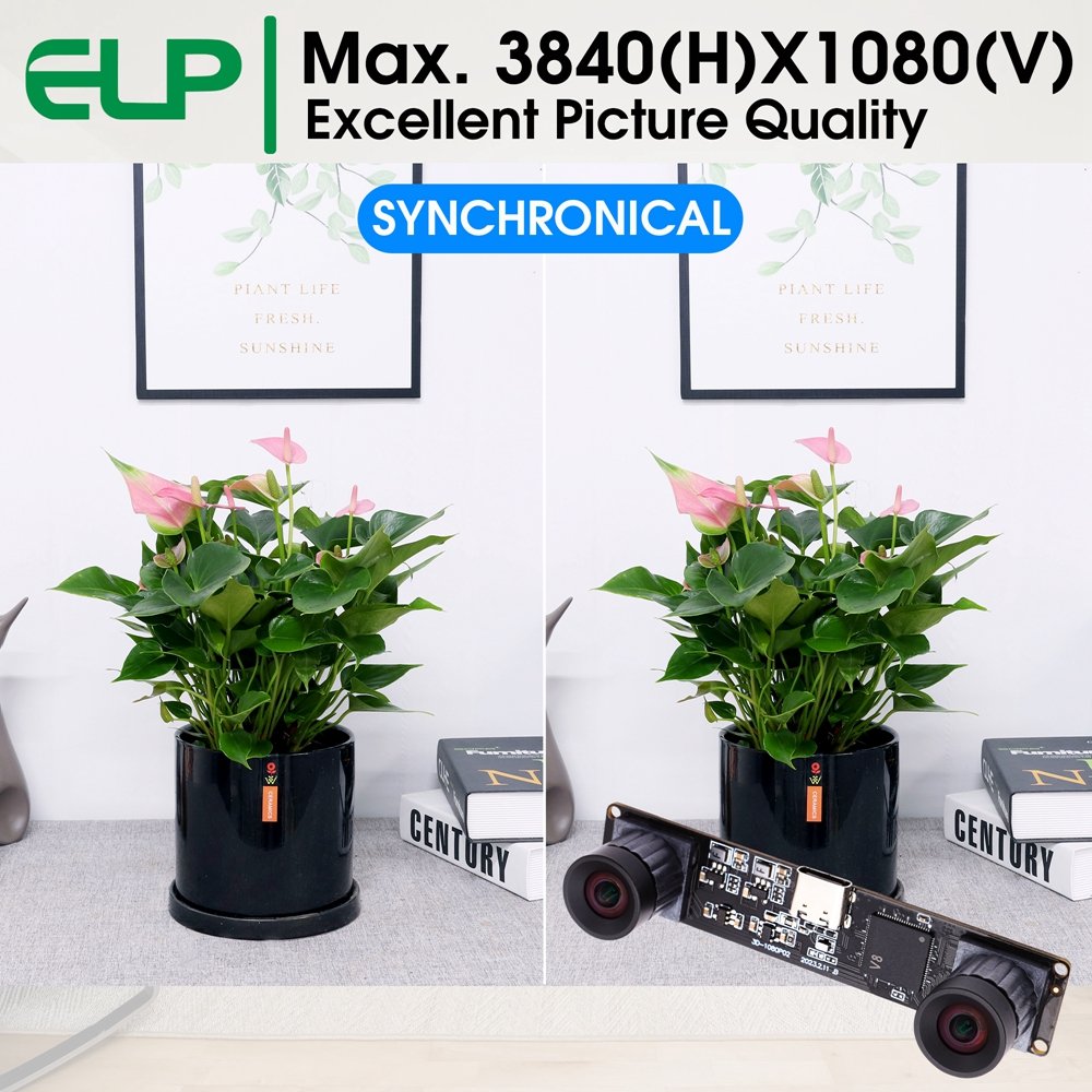 ELP 1080P Synchronous Camera USB2.0 Dual Lens 4MP 3840X1080P 60fps 3D Stereo Camera USB For Deep Inspection,Face Recognition