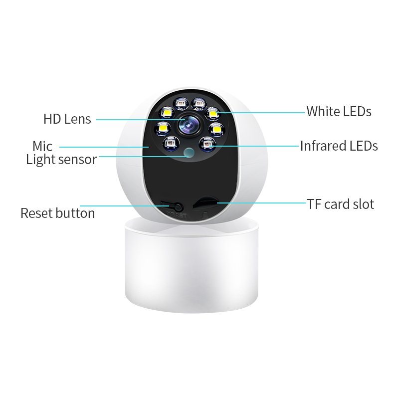 C 5MP HD 360 degree rotated PTZ camera security wifi home camera with night vision and led light Two-way voice intercom camera