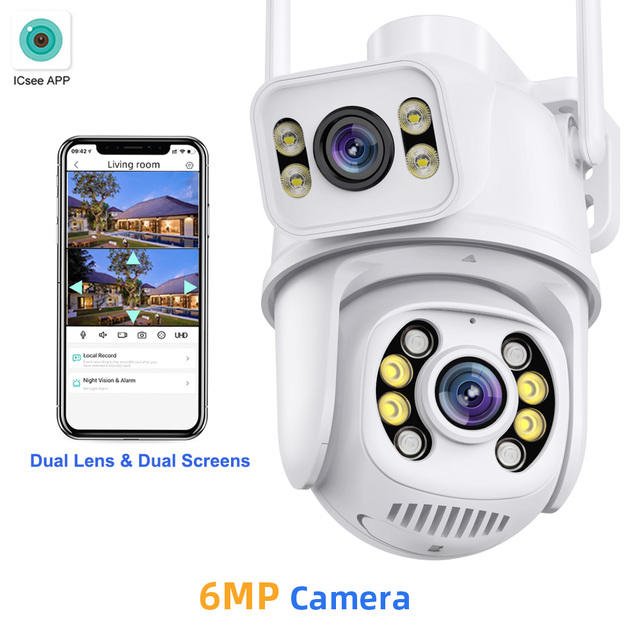 ICsee 6MP 8MP Dual Lens Wireless PTZ CCTV security Cameras Wifi ip67 Tracking 6MP Network Camera