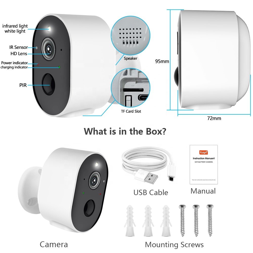 Tuya Smart solar Security IP Camera chargeable battery Wireless Mini Camera Night Vision solar CCTV WiFi Camera with CE ROHS EMC