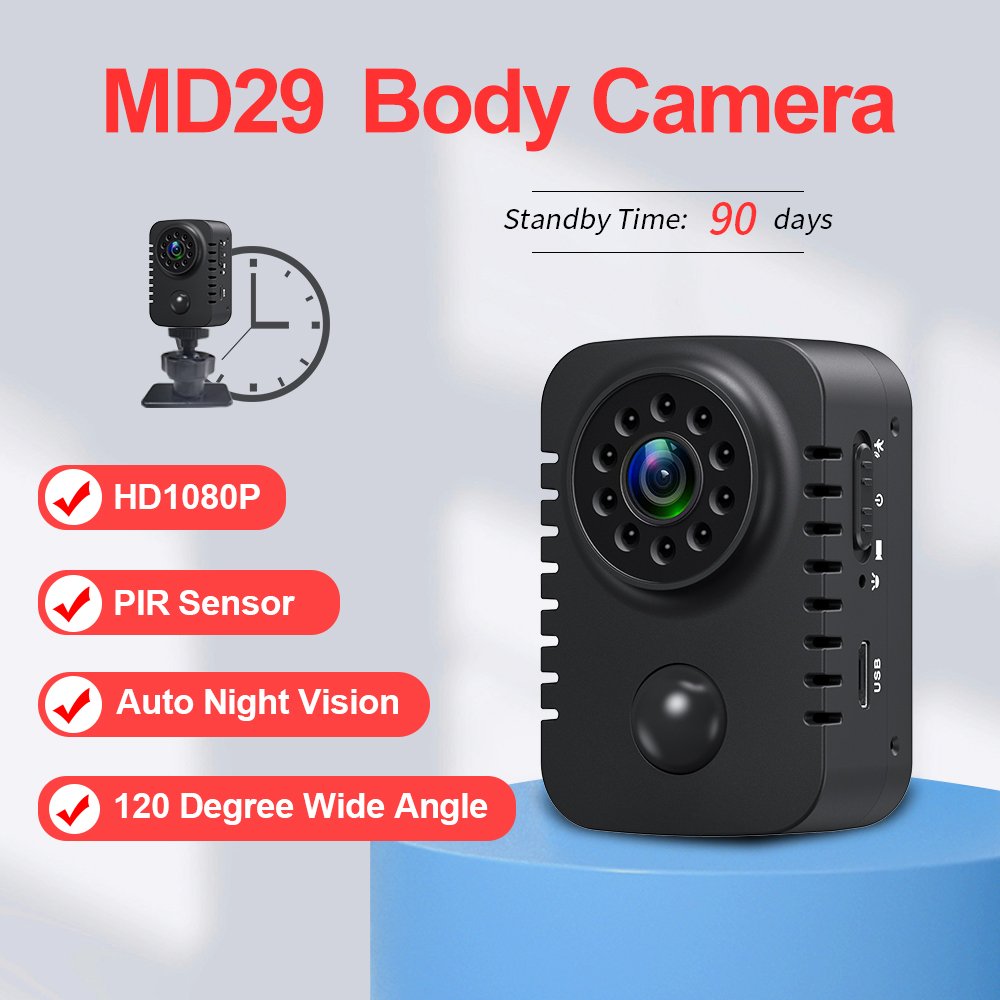 Hot Selling Mini Camera Without WiFi PIR Video Camera Motion Activated Security Bicycle Helmet Body Cam MD29 Mini Body Camera