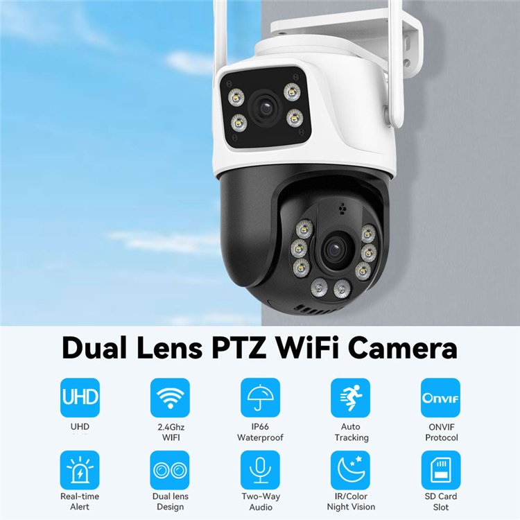 Hottest Wireless Ptz Cctv Waterproof 6Mp 4K Auto Tracking Cc Camera Outdoor Home Security Icsee Dual Lens Wifi Network Ip Camera