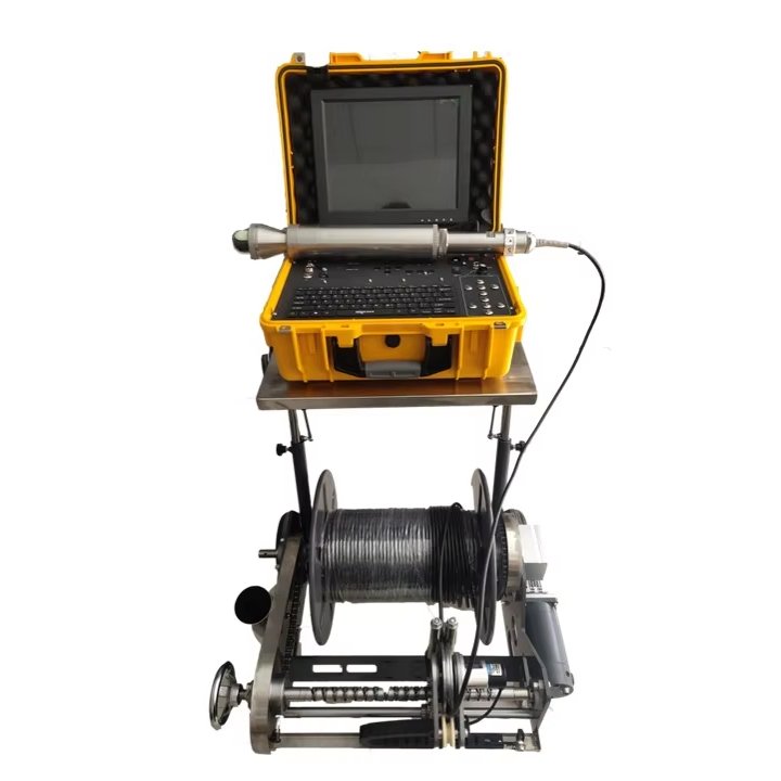 100m Deep Well Inspection Camera with Underwater Imaging 65mm Ball Machine Trolley Model Well Camera with Cable Rotuing