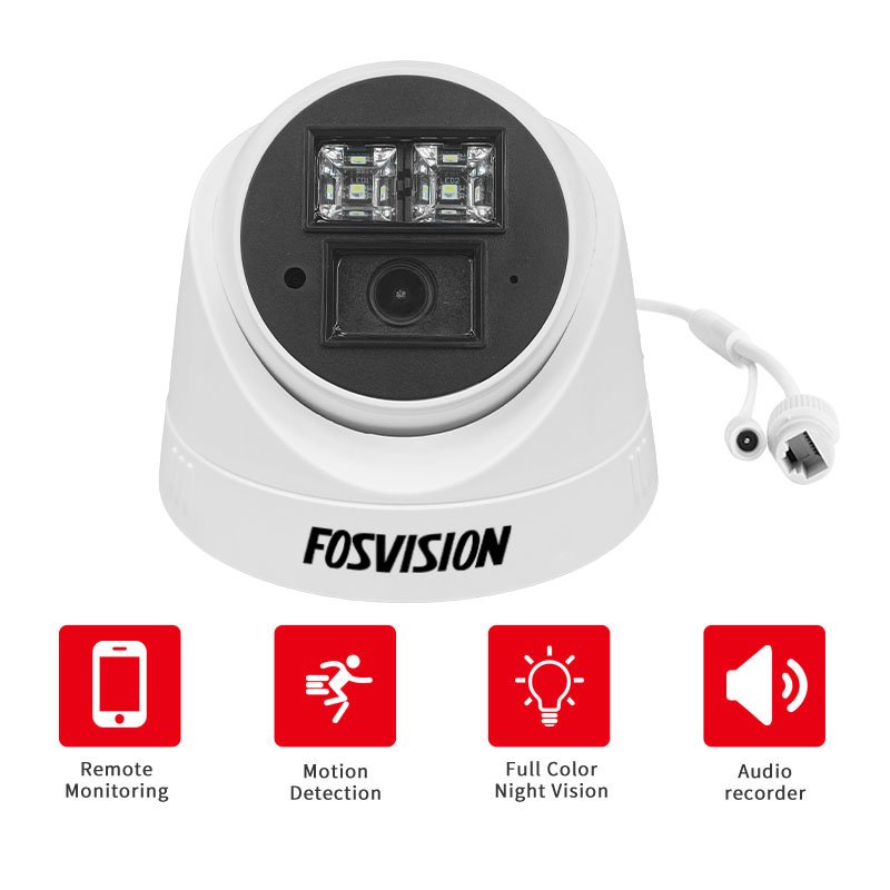 Fosvision Ip Poe 4MP Camera Full Color Night Vision Ir Security Cctv Dome Camera 265 built-in mic Network Camera