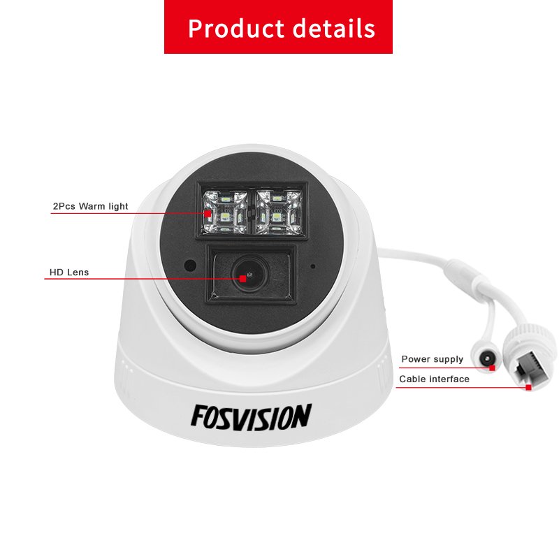 Fosvision Ip Poe 4MP Camera Full Color Night Vision Ir Security Cctv Dome Camera 265 built-in mic Network Camera