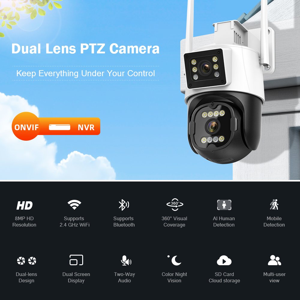 3MP and 3MP 6MP Wireless CCTV Outdoor Surveillance 3.6mm PTZ Tandem Camara De Seguridad ICSEE WIFI Camera de Seguranca Network