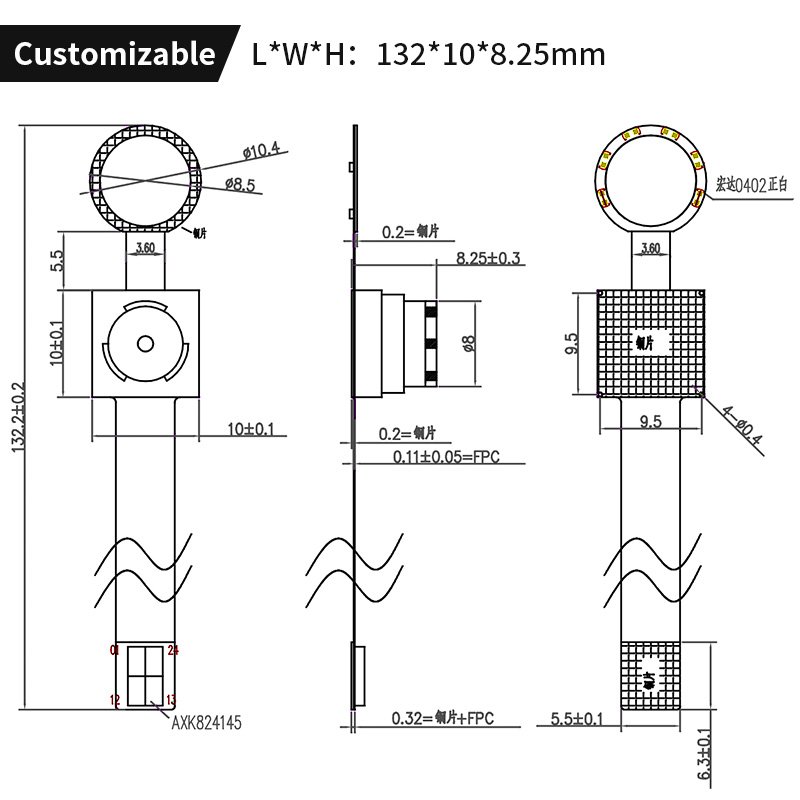GC2053 Wide Dynamic 2MP Backlight Shooting 1080P 60fps MIPI HD Mini Camera Module with Fill Light Borescope