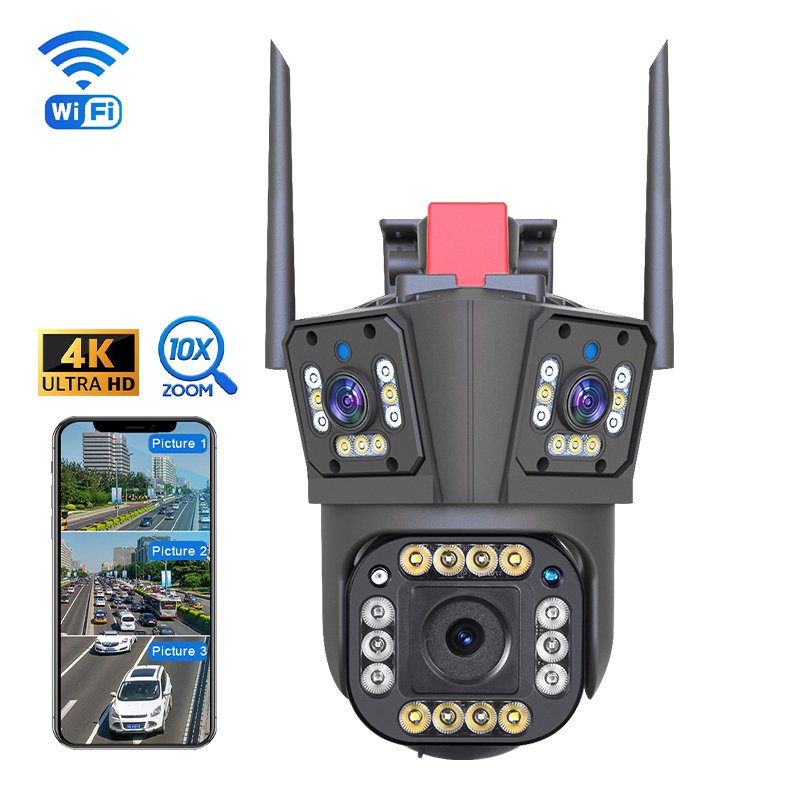 8MP Outdoor WIFI IP Camera 10X Zoom with 4MP PTZ Dual Lens CMOS Sensor H.265 Video Compression Network Technology