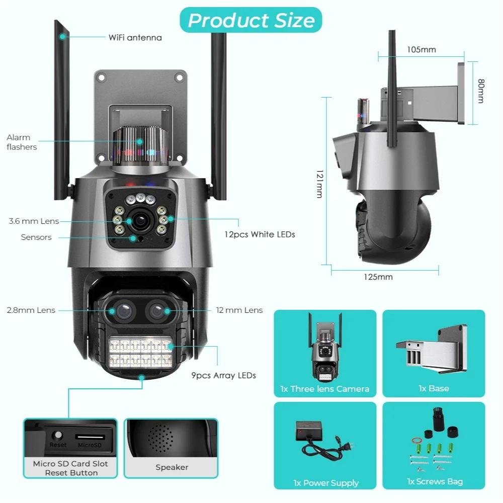 ICsee 9MP Outdoor Waterproof Wifi Ptz Dome Camera With Ip66 Motion Detection full Color Night Vision Sd Card Storage And Cloud
