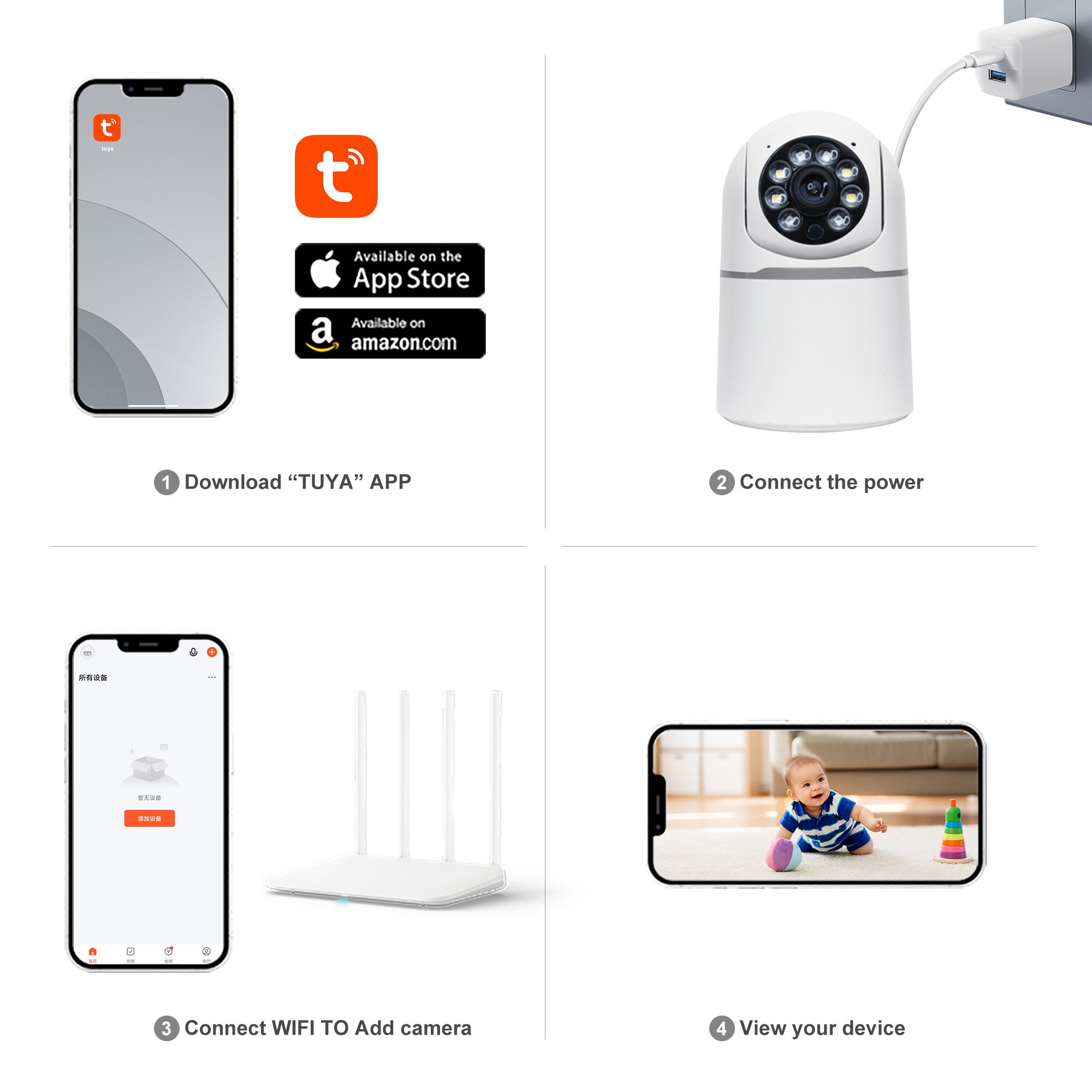 4MP Tuya Smart Life APP WiFi CCTV Home Security Camera Indoor Night Vision Wireless WiFi IP PTZ Network Camera