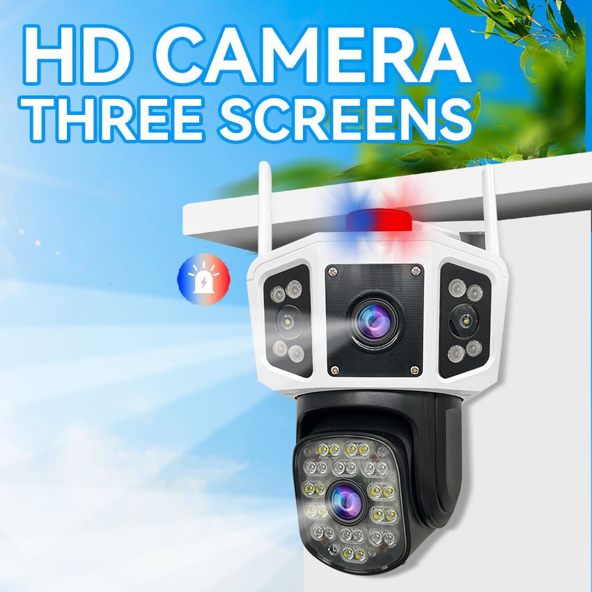 Wedtserha 3-lens outdoor waterproof camera human motion tracking alarm push wifi security camera Triple screen real 4 million