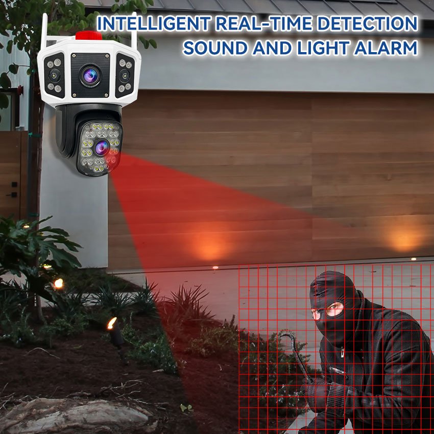 Wedtserha 3-lens outdoor waterproof camera human motion tracking alarm push wifi security camera Triple screen real 4 million