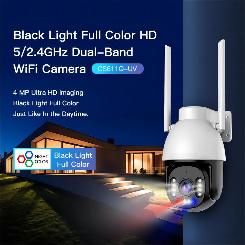 4MP HD Black Light Full Color 5/2.4GHz Dual-Band WiFi Night Vision CS611Q-uV Outdoor Security Camera NVR SD Card IP Network