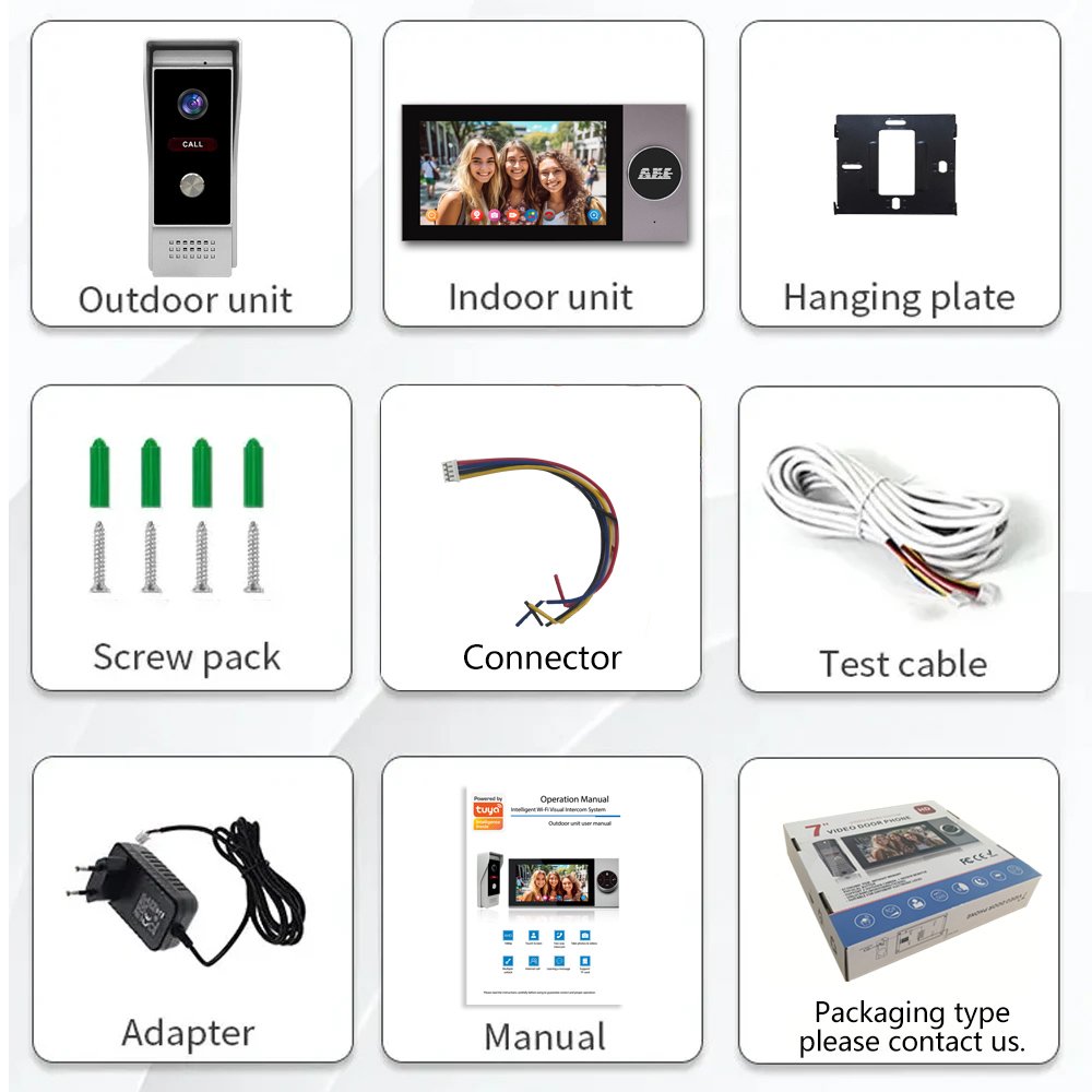 Tuya Smart Wifi Video Doorbell7 Inch Ahd Screen App Intercom Visual Intercom System With 1080p Hd Camera