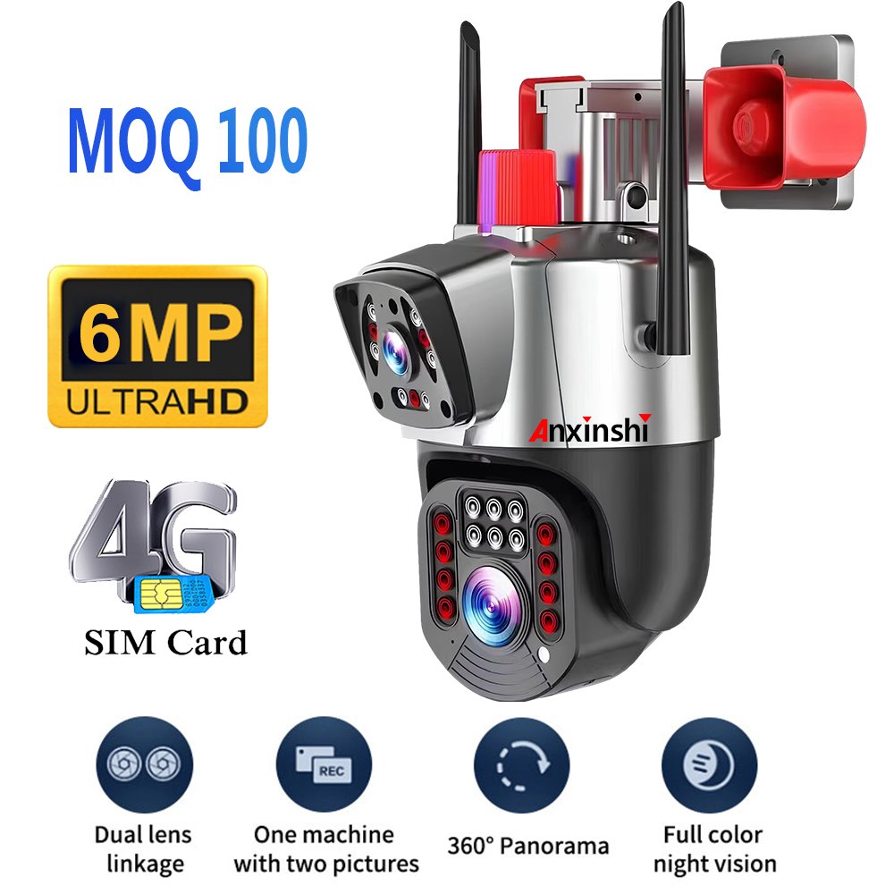 4G PTZ Network Camera with Speakers CCTV Dual Lens IP66 Waterproof 6MP Wireless Camera