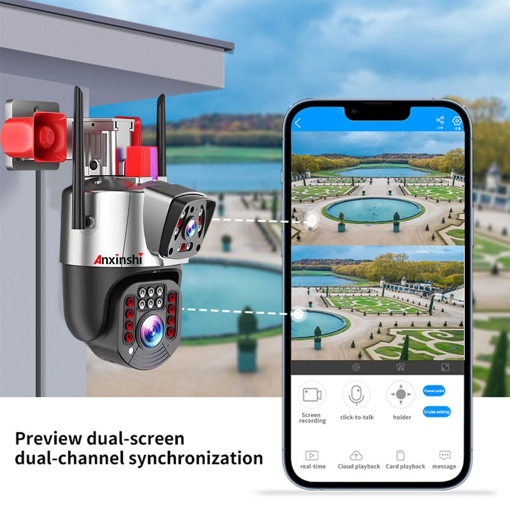 4G PTZ Network Camera with Speakers CCTV Dual Lens IP66 Waterproof 6MP Wireless Camera