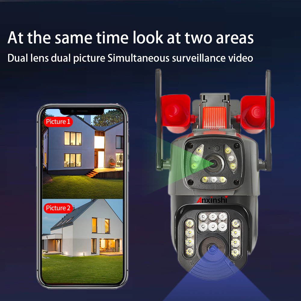 4G PTZ Network Camera with Speakers CCTV Dual Lens IP66 Waterproof 6MP Wireless Camera