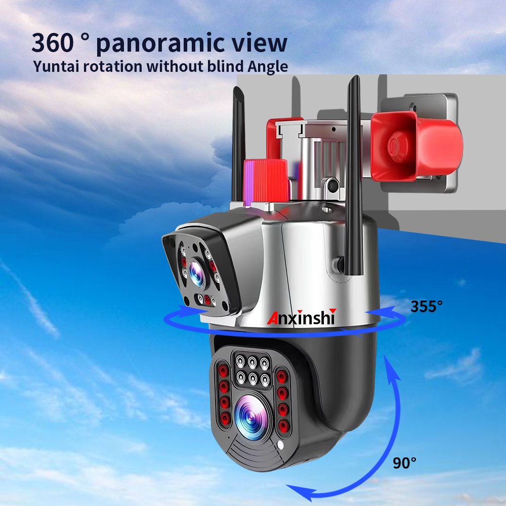4G PTZ Network Camera with Speakers CCTV Dual Lens IP66 Waterproof 6MP Wireless Camera