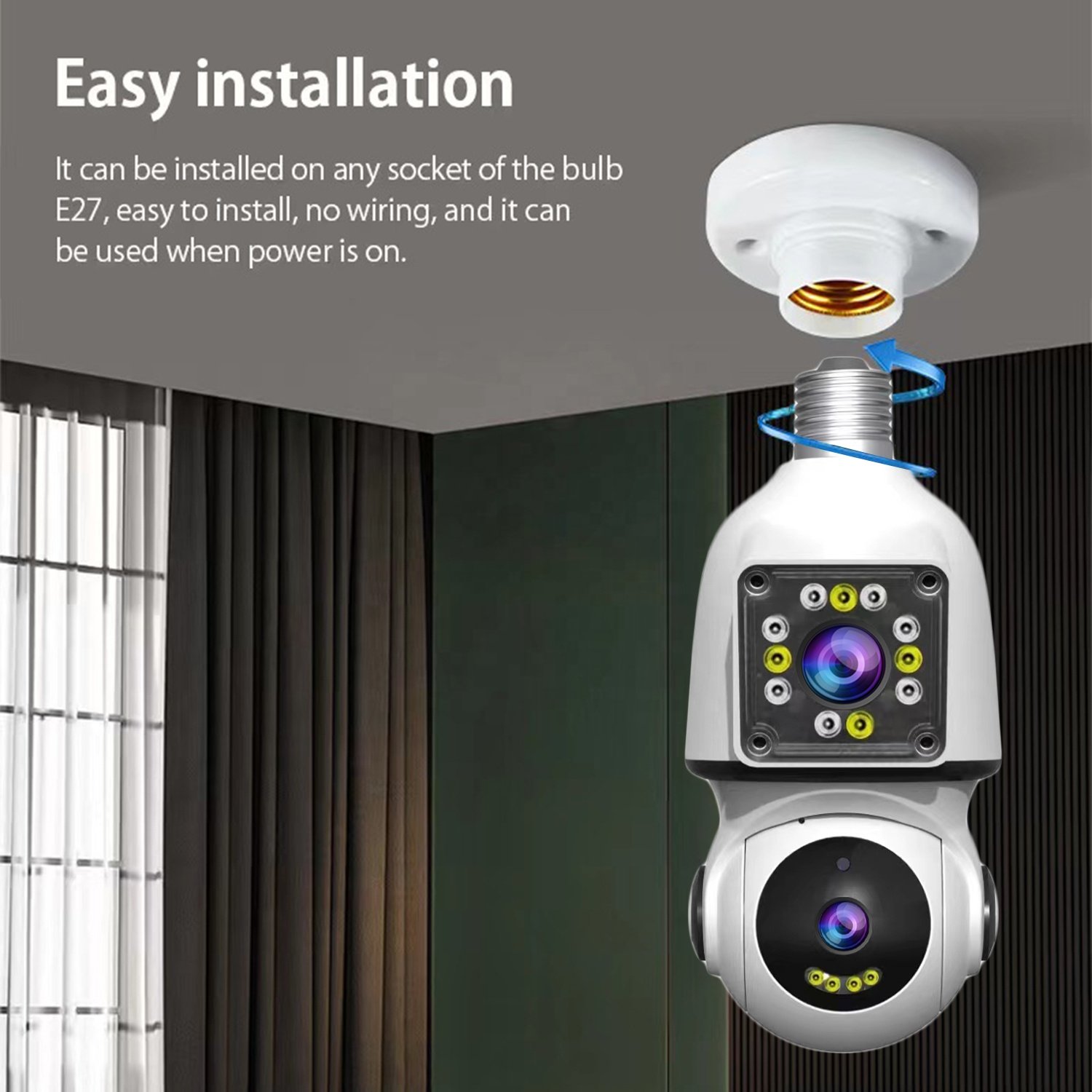 E27 Light Bulb Mini Home Smart Wifi Camera Wireless Ip Dual Lens Humanoid Tracking Automatic Alarm Security Cctv Network Camera