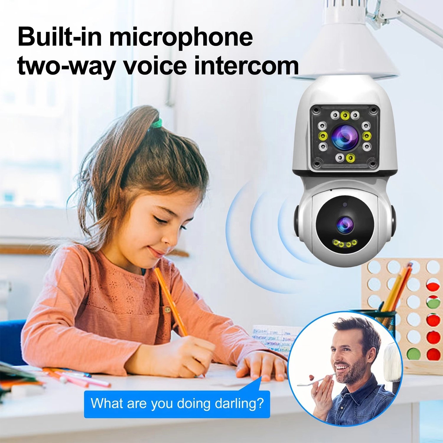 E27 Light Bulb Mini Home Smart Wifi Camera Wireless Ip Dual Lens Humanoid Tracking Automatic Alarm Security Cctv Network Camera