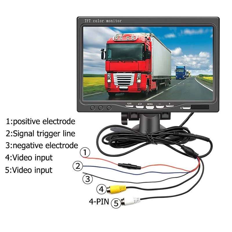 7 inch Car Monitor TFT LCD Display PAL/NTSC 2 Way Video Input Player Car TV Monitor for Car Truck Bus Reverse Rear View Security