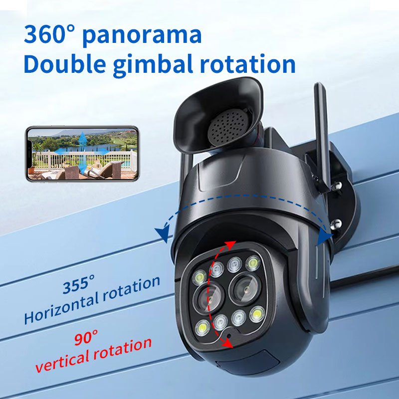 6MP 8MP Outdoor Dual Lens Wireless ip Camera cctv ICsee Wifi dual ball machine linkage Camera 4K Dual Lens ptz Network Camera