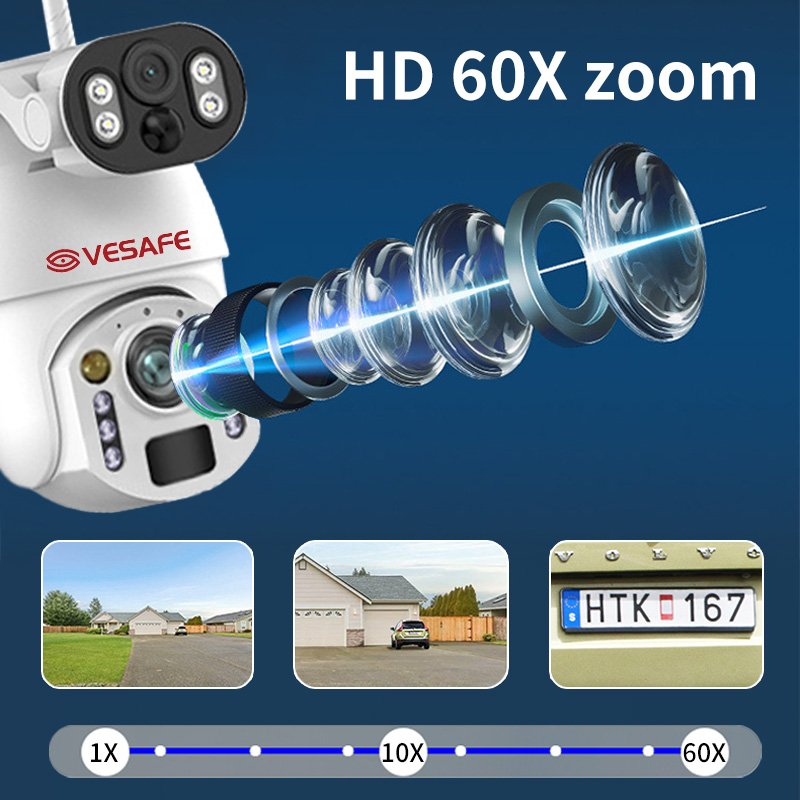 VESAFE Ubox APP 4g 60x Optical Zoom Cameras Solar Battery HD Night Version Ptz Dual Lens Security Solar Camera
