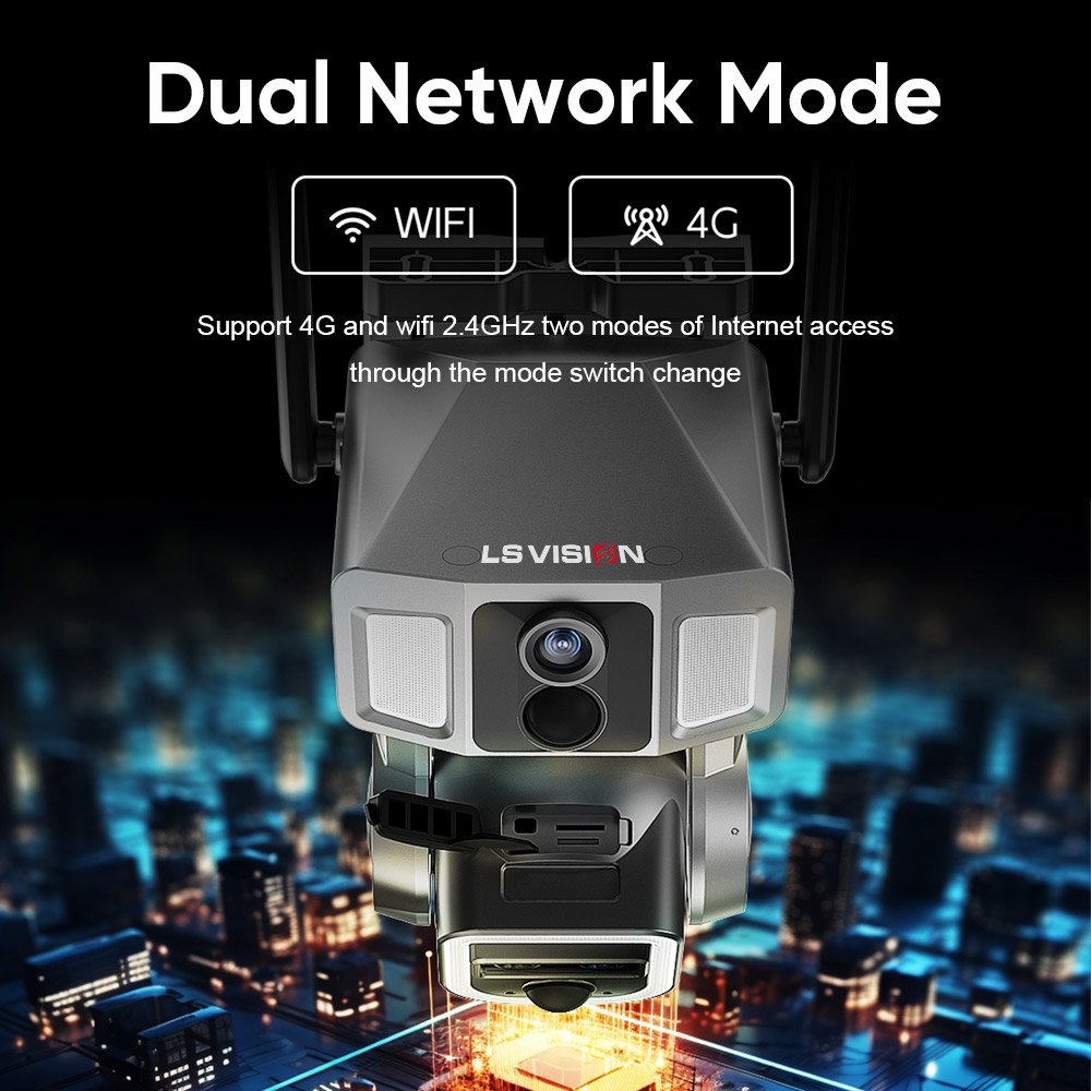 LS VISION 4mp Dual Network wifi 4G 2 in 1 Solar Cameras with 10X Zoom 9w Solar Panel Outdoor Security Camera