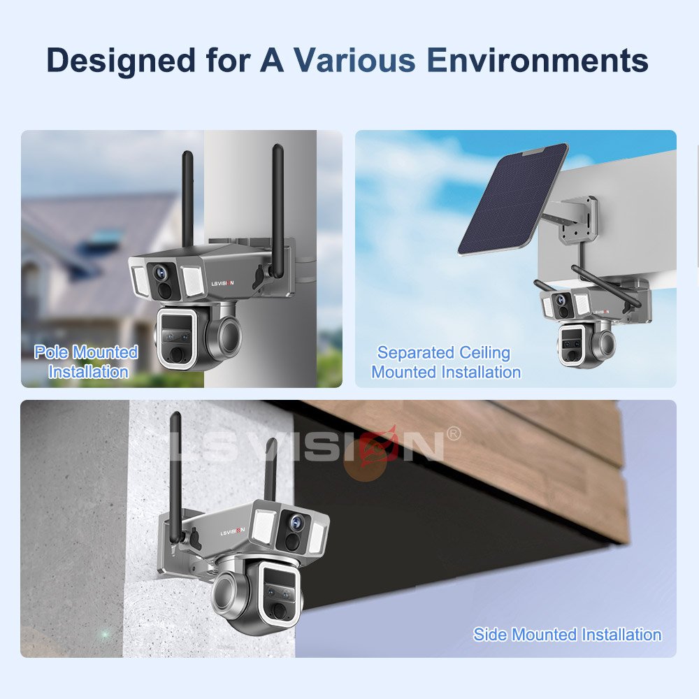LS VISION 4mp Dual Network wifi 4G 2 in 1 Solar Cameras with 10X Zoom 9w Solar Panel Outdoor Security Camera