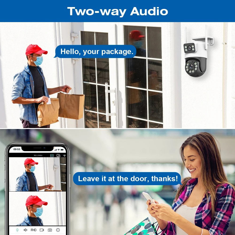 6MP Dual Lens Network Camera WiFi IP Camera Outdoor Dual Screens CCTV Video Cam Auto Tracking Security Protection