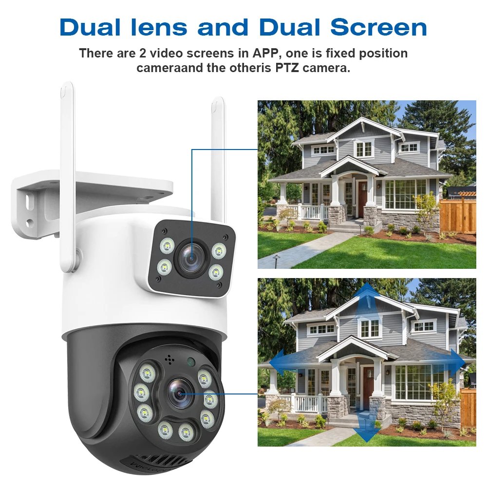 6MP Dual Lens Network Camera WiFi IP Camera Outdoor Dual Screens CCTV Video Cam Auto Tracking Security Protection