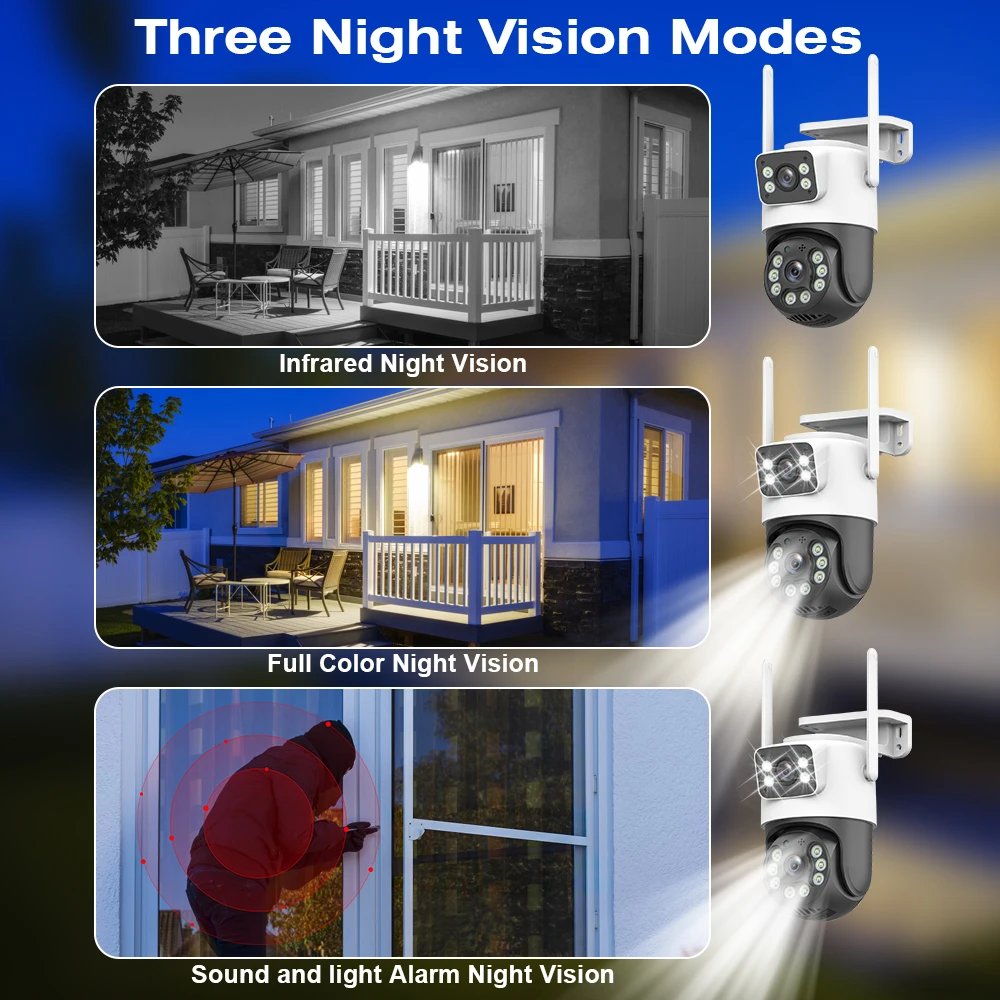 6MP Dual Lens Network Camera WiFi IP Camera Outdoor Dual Screens CCTV Video Cam Auto Tracking Security Protection