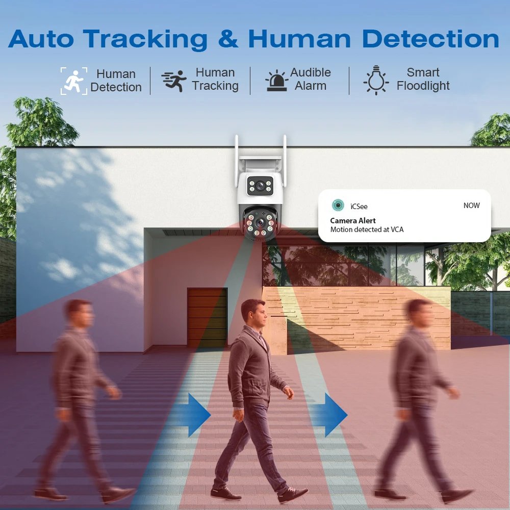 6MP Dual Lens Network Camera WiFi IP Camera Outdoor Dual Screens CCTV Video Cam Auto Tracking Security Protection