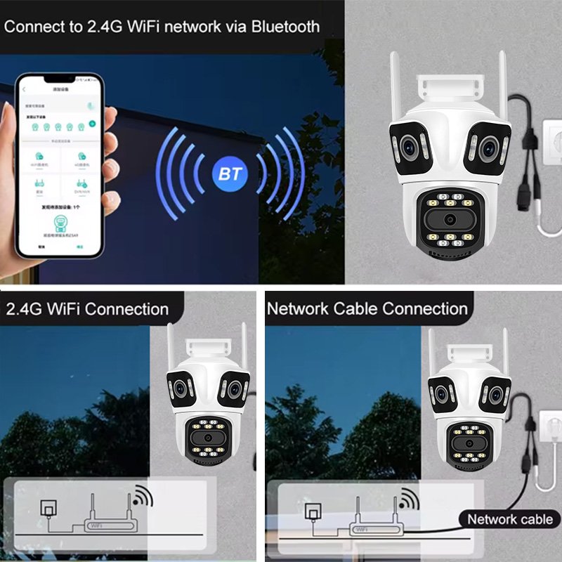 Rscamtom 8MP 4K WiFi 4g sim card Camera Outdoor three Lens PTZ Security Camera CCTV ip network cameras surveillance