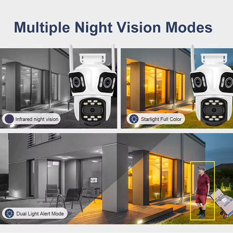 Rscamtom 8MP 4K WiFi 4g sim card Camera Outdoor three Lens PTZ Security Camera CCTV ip network cameras surveillance