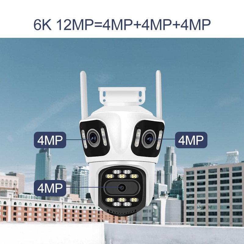 Rscamtom 8MP 4K WiFi 4g sim card Camera Outdoor three Lens PTZ Security Camera CCTV ip network cameras surveillance