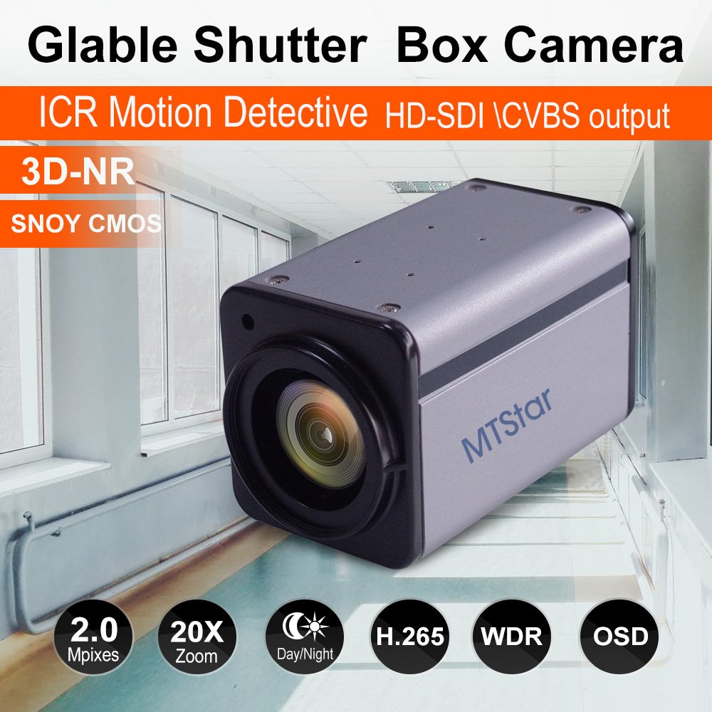 CVBS/AHD/TVI/CVI HD-SDI 2mp Analog Camera WDR 3D-NR OSD ICR Box Camera 20X Zoom Outdoor 1080p Box Camera