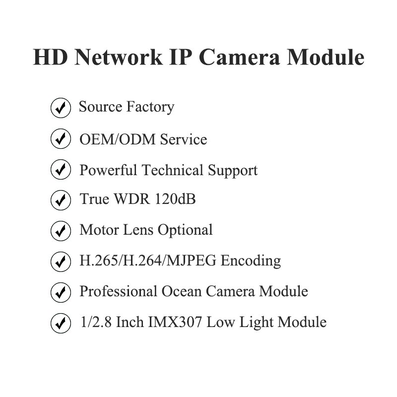 IMX327 starlight camera module , H.265/H.264/MJPEG smart encoding and 3MP video resolution can be customized