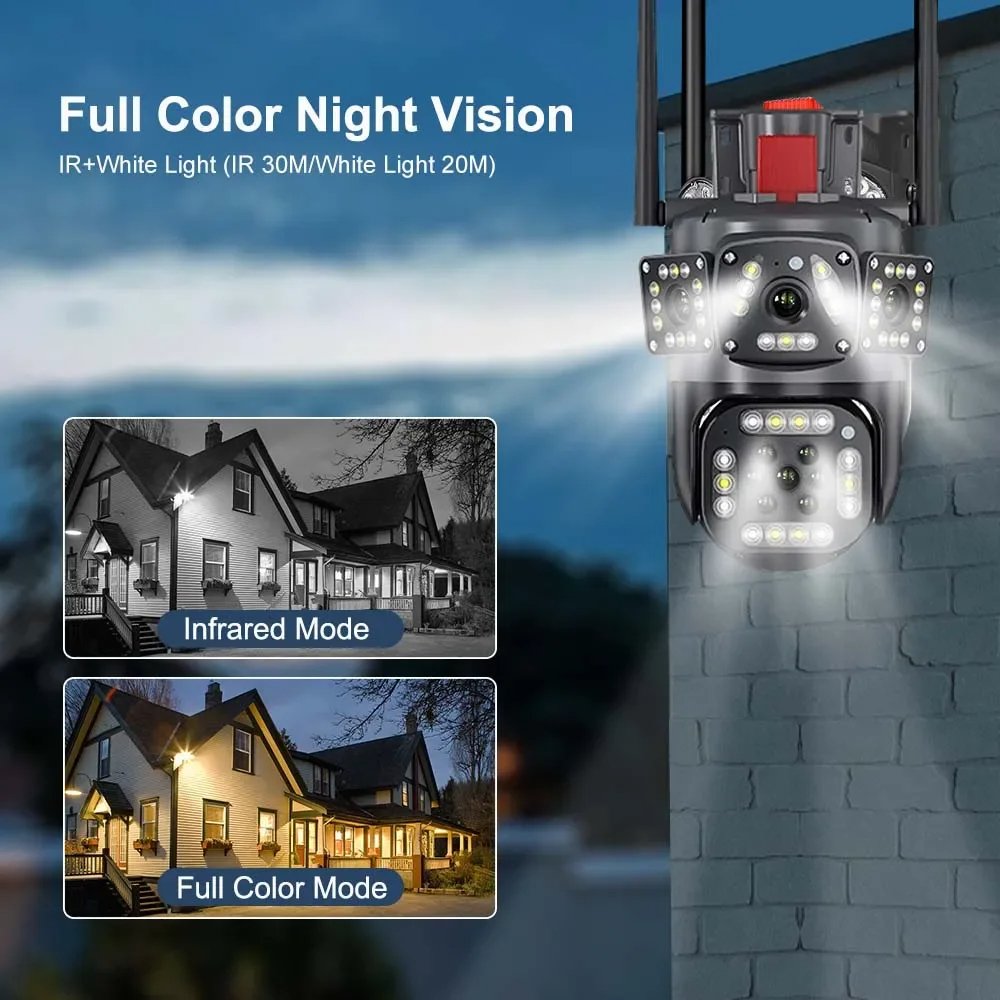 2024 New Wifi Security Camera Outdoor 6k Four Screen Ptz 10x Zoom Waterproof Surveillance Human Tracking Ip Cctv Camera
