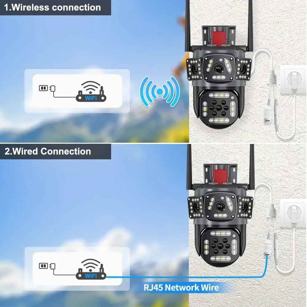 2024 New Wifi Security Camera Outdoor 6k Four Screen Ptz 10x Zoom Waterproof Surveillance Human Tracking Ip Cctv Camera