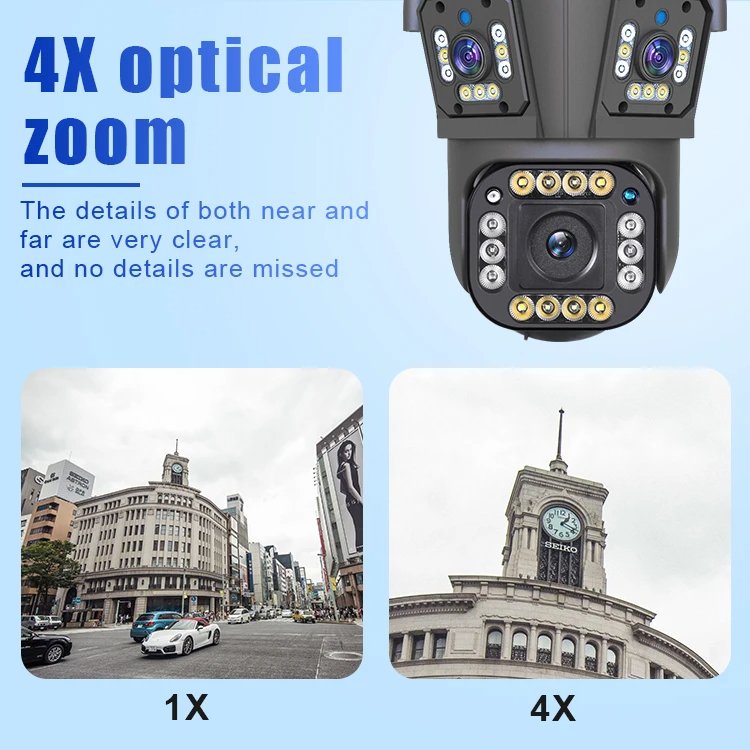 Oriteck 10X Zoom 8K IP Network Camera IP66 Waterproof AI Human Tracking Color Night Vision 4G/WIFI Multi-Lens PTZ Camera